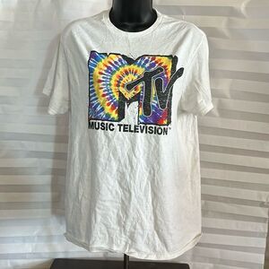 MTV Graphic T-Shirt White Short Sleeve Size Medium Retro Music TV Logo Tee